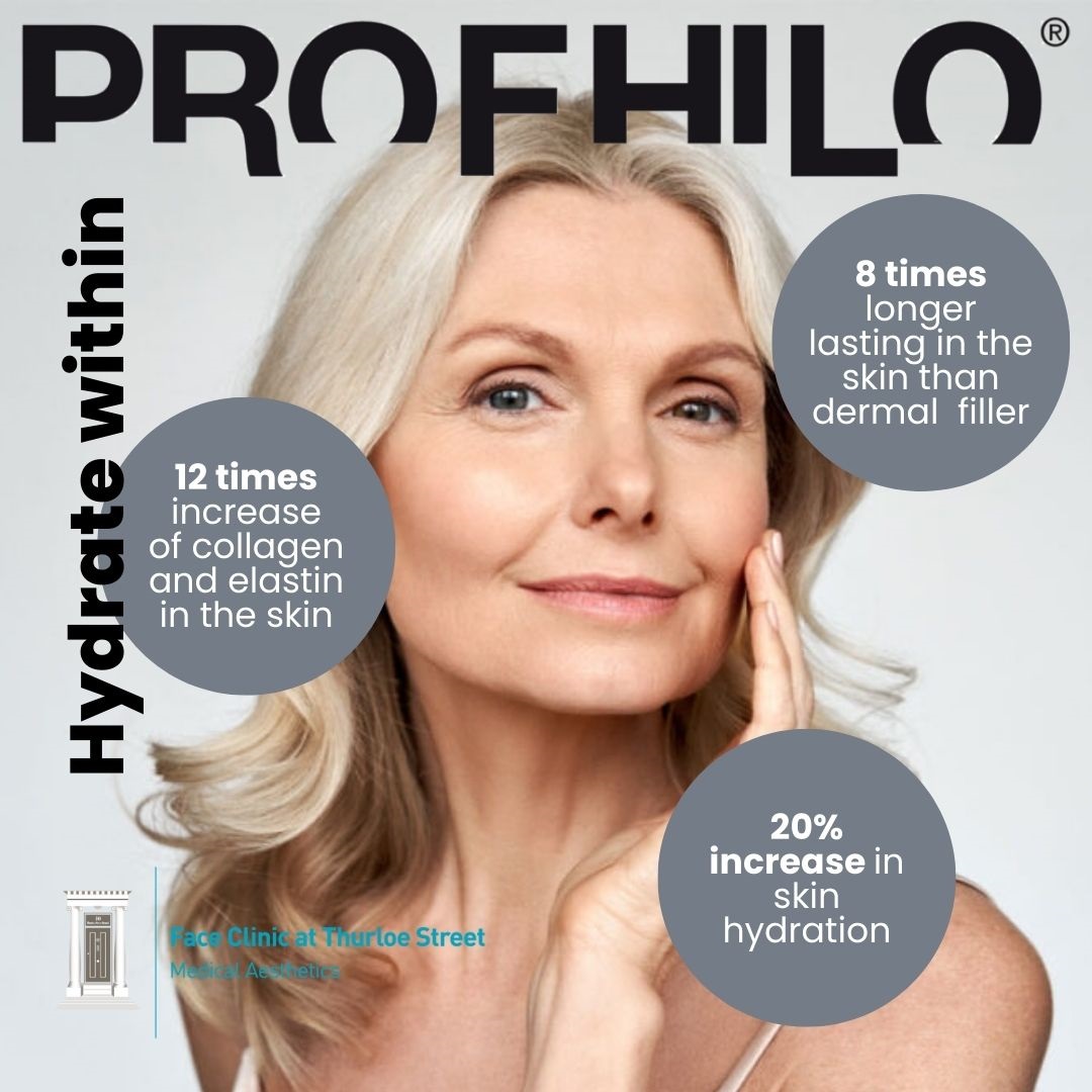 Beautiful lady touching her face after having Profhilo treatment